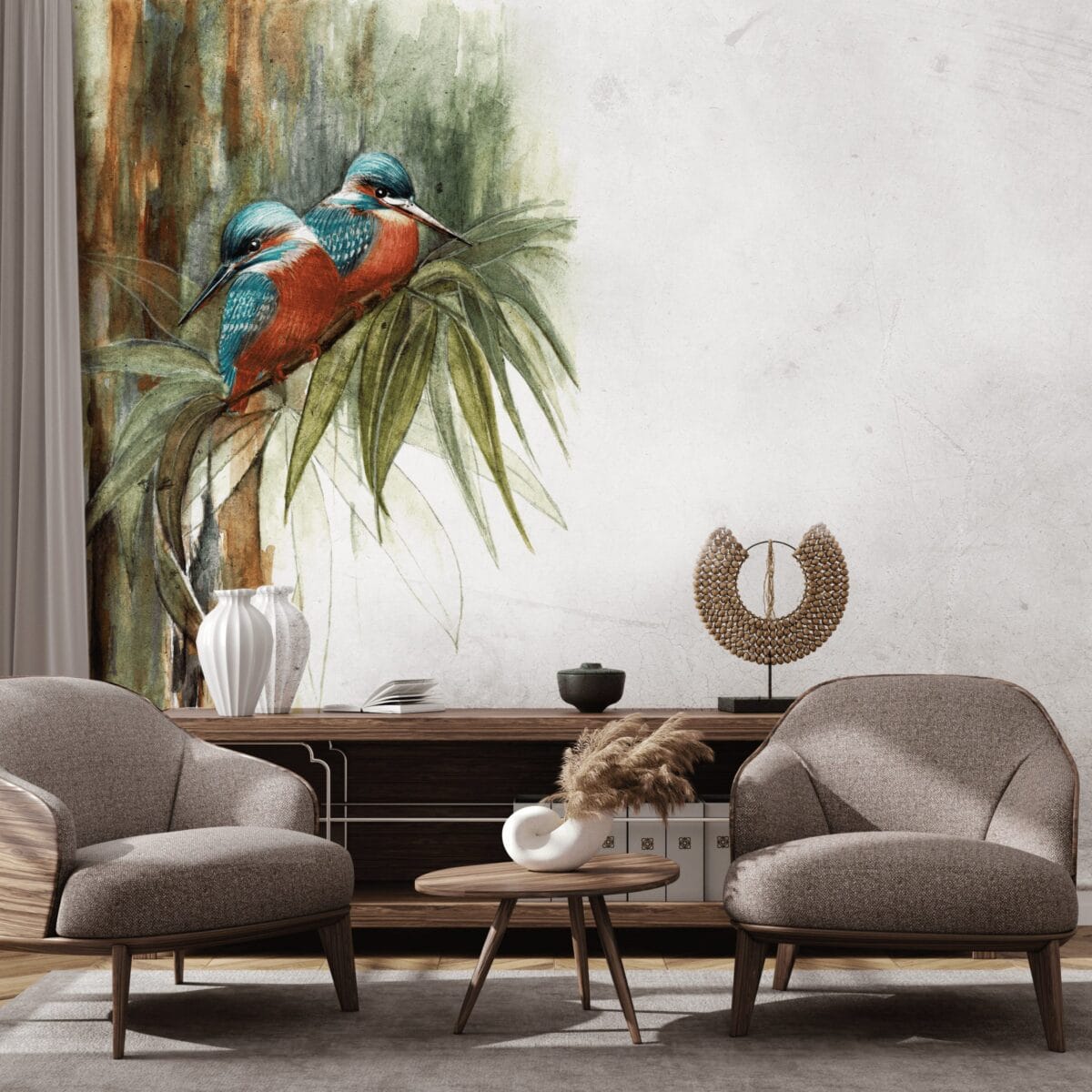 Tapeta ścienna zimorodki "Kingfisher Birds - Aquarelle"