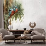 Tapeta ścienna zimorodki "Kingfisher Birds - Aquarelle"