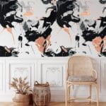 Tapeta ścienna japońska "Modern Flamingo - Copper" - aranżacja w salonie