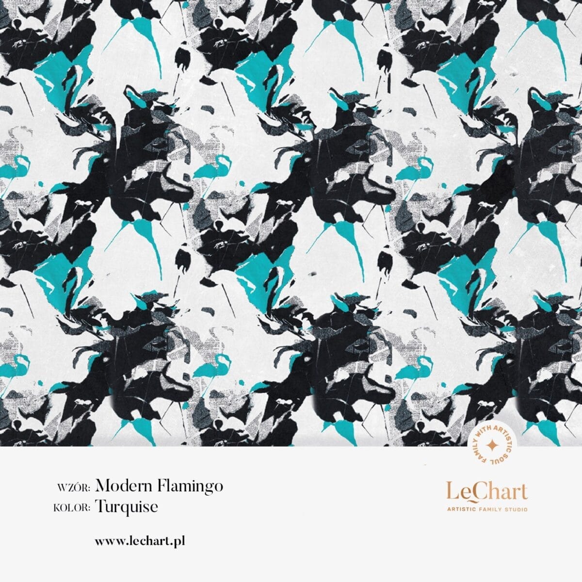 Tapeta ścienna japońska, turkusowa "Modern Flamingo - Turqouise"