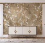 Tapeta ścienna japońska, w kolorze brązowym "Silk Road Gold" w pokoju dziennym