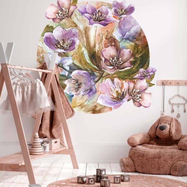 Naklejka fioletowe kwiaty "Floround Bell" na ścianie w pokoju dziecięcym