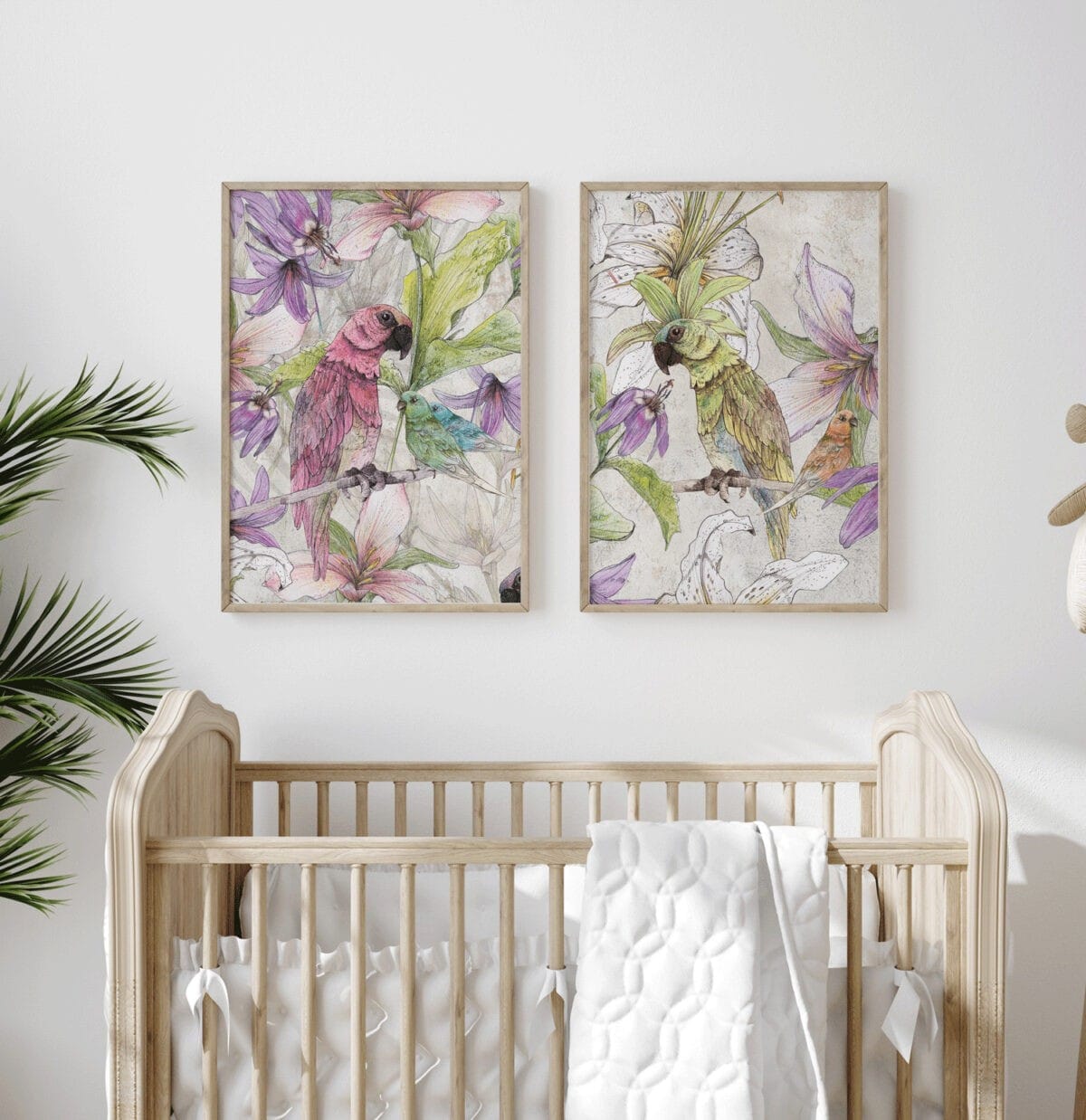 Plakaty papugi w kwiatach