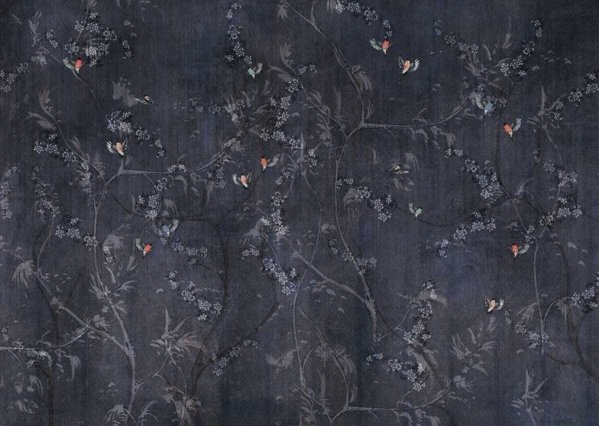 Silk Road Navy Birds Wallpaper - Image 4
