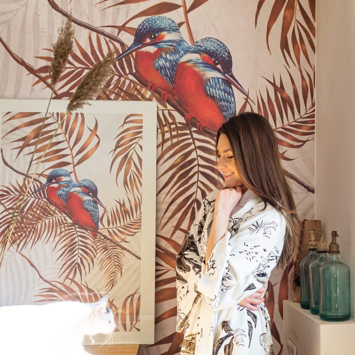 Kingfisher Birds Gold Palm Poster - Image 2