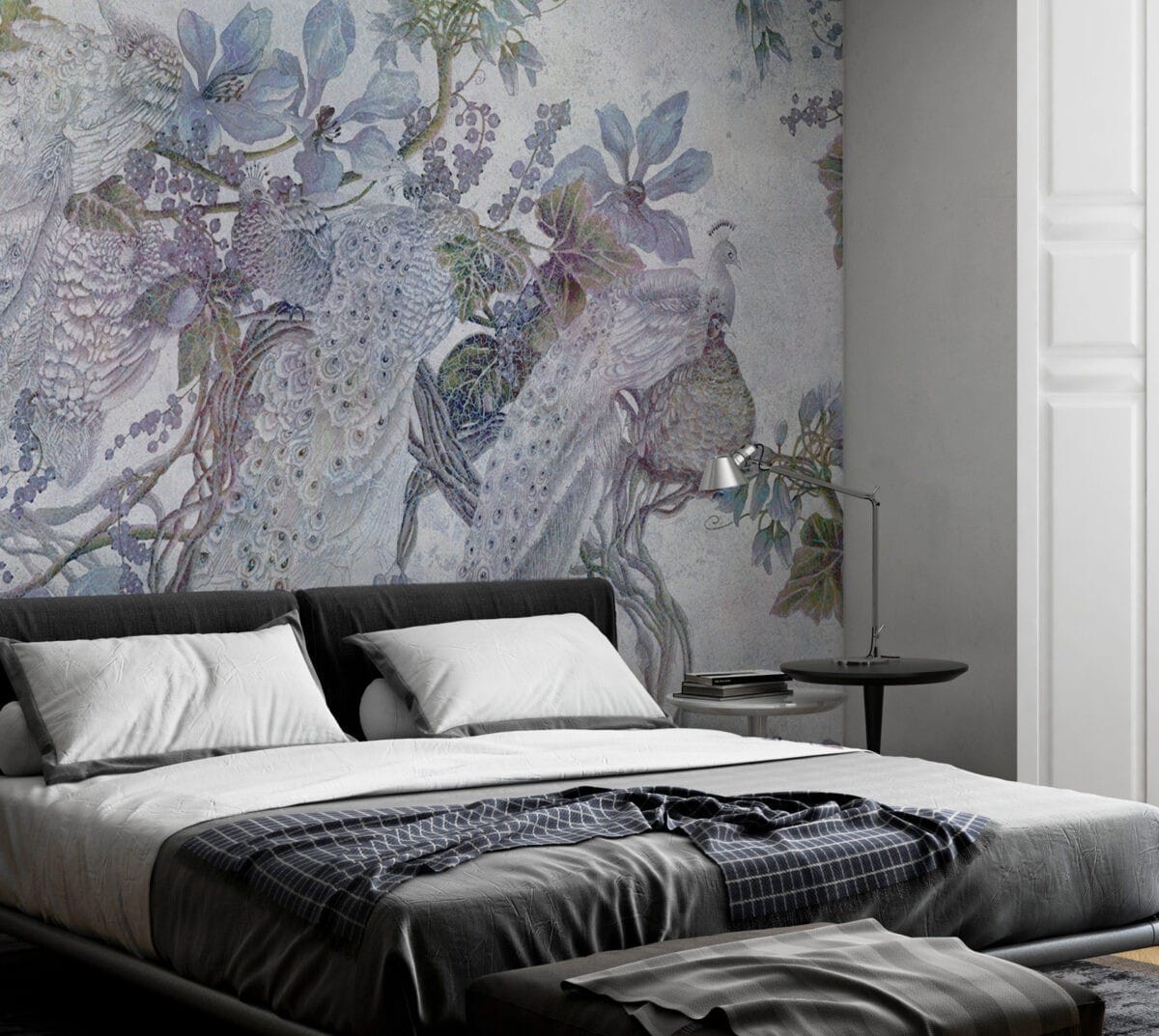 Peacock Branch Blue Wallpaper - Image 3