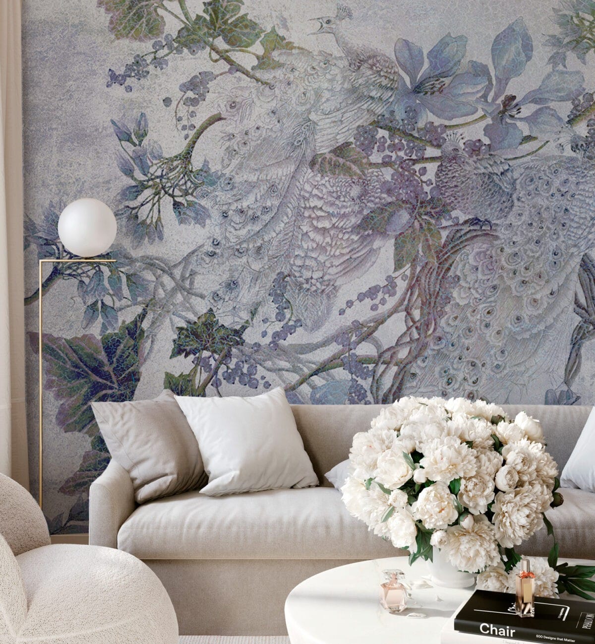 Peacock Branch Blue Wallpaper - Image 4