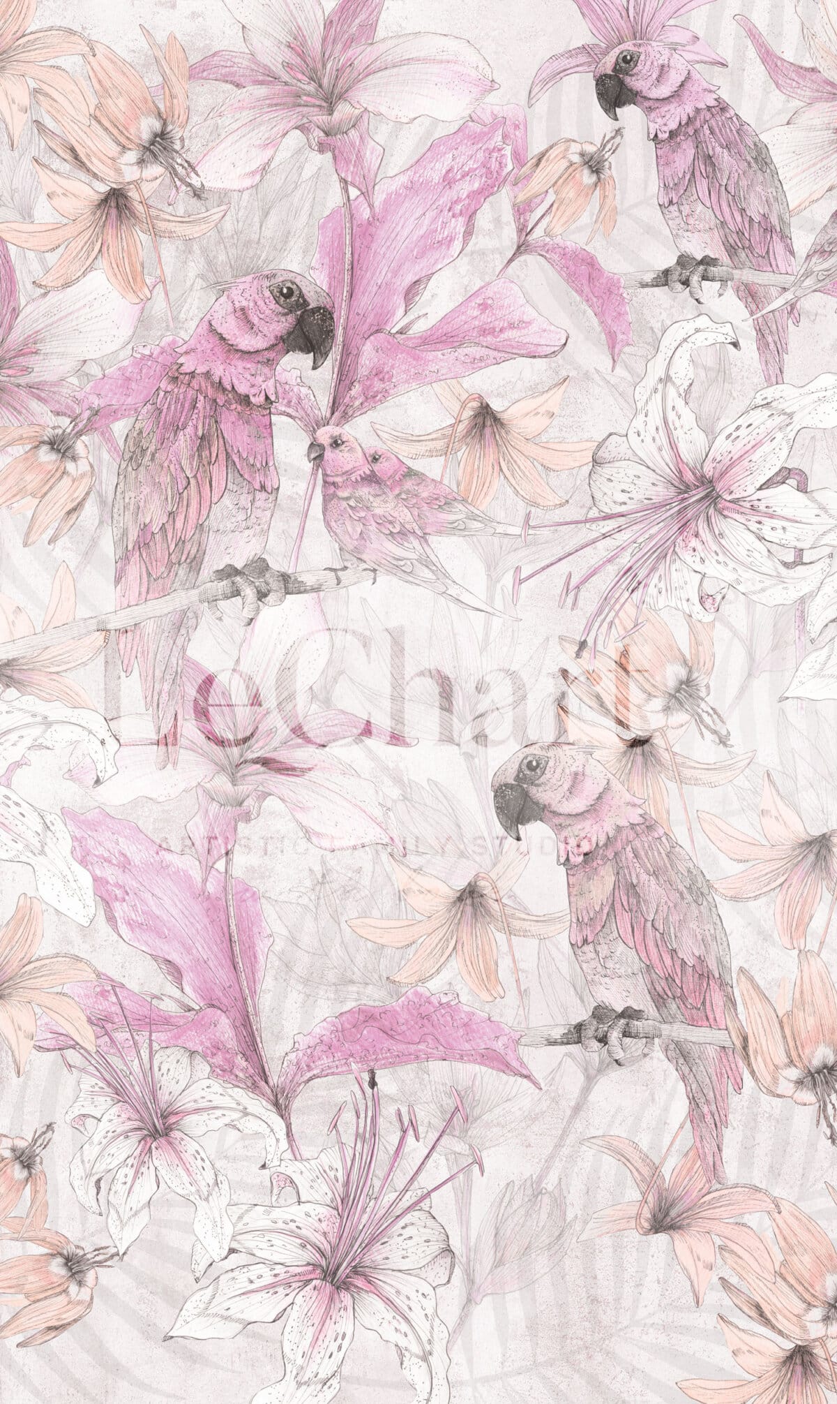 Wallpaper 185x310 cm Parrot Garden Pink CANVAS - Image 3