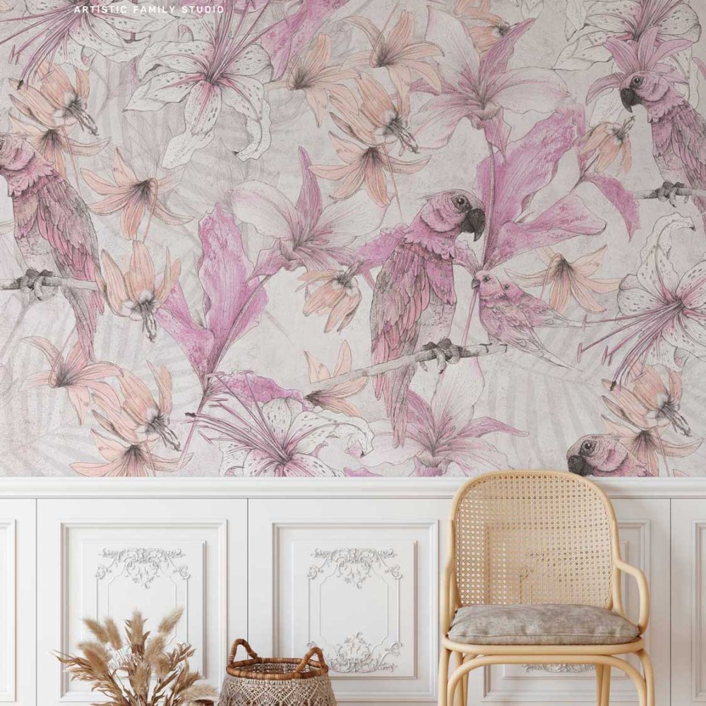 Wnętrze z tapetą Parrot Garden Pink